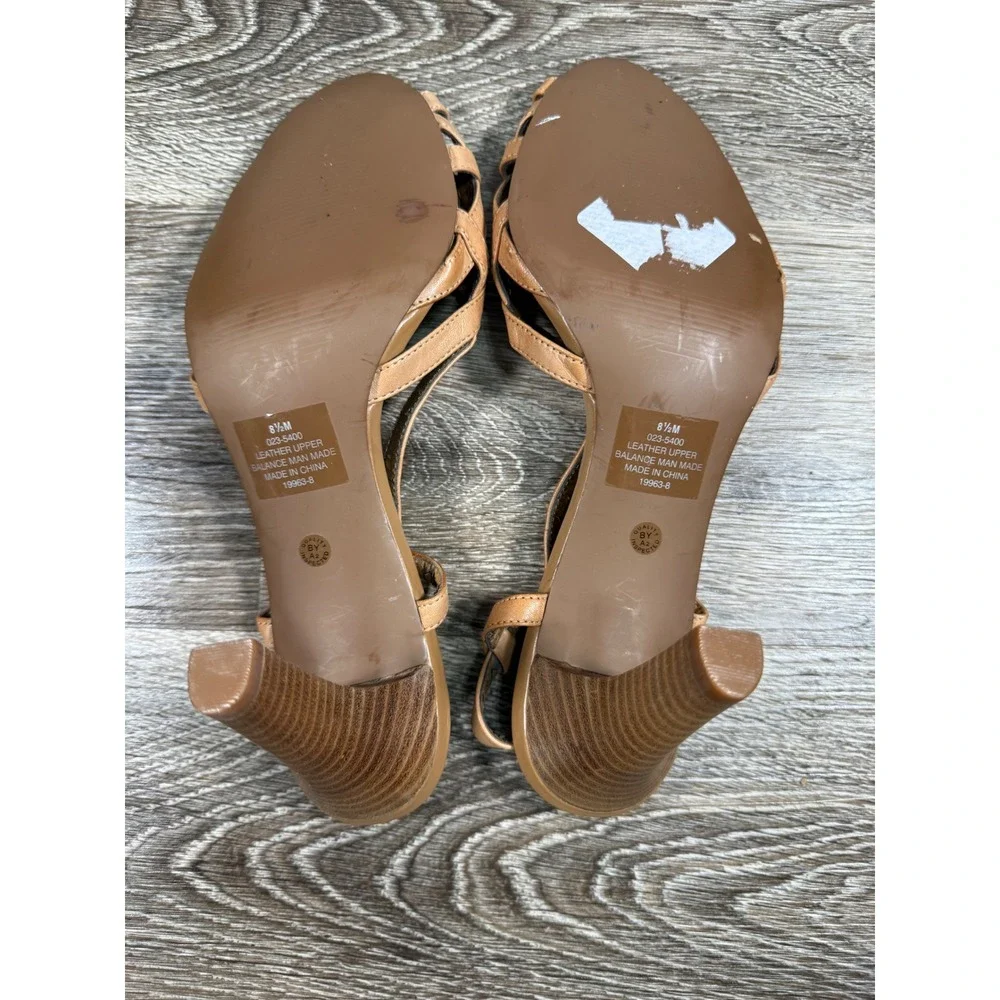 Worthington Tan Leather Woven Slingback Heels Size 8.5M - See Inside Peeling 90s